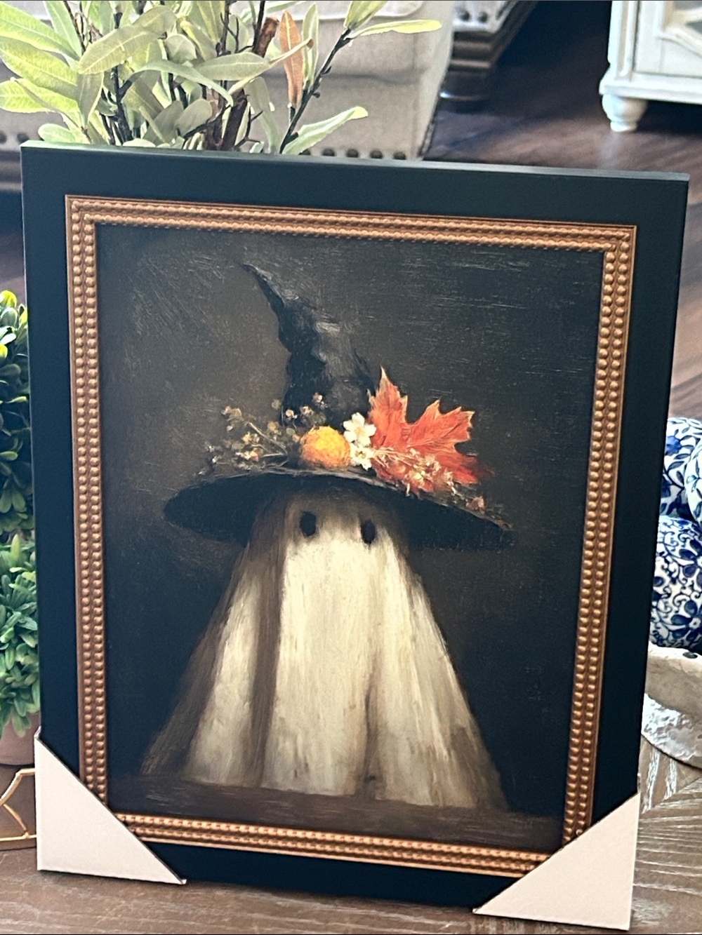 NEW! Vintage Inspired Halloween Boo Ghost Portrait Wall Art Autumn Witch Hat